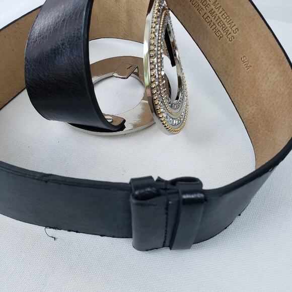 Chico's clear crystal rhinestone oval buckle black belt, S/M, GUC - Picture 5 of 8